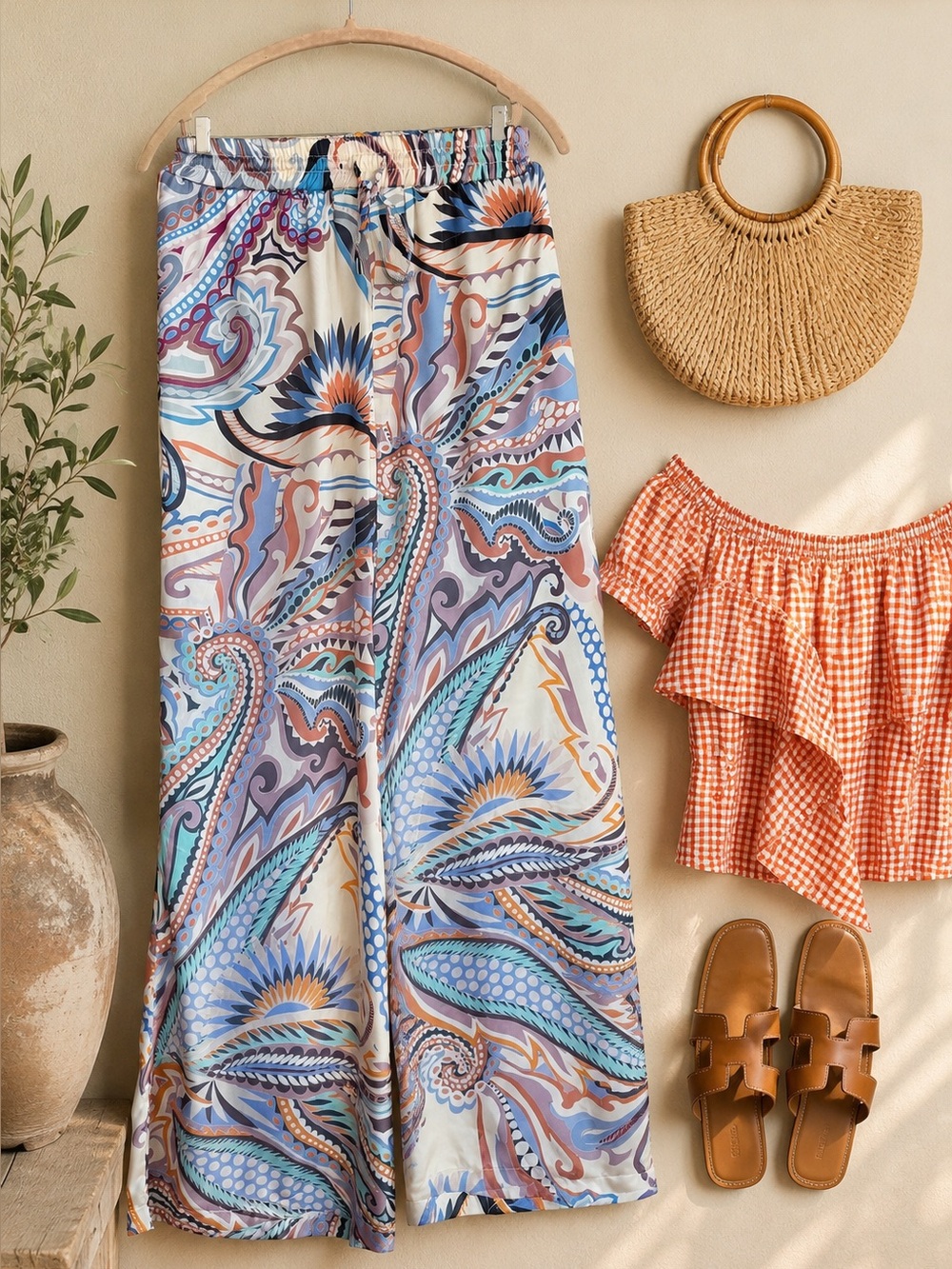 ØUD Paris Paisley Wide Leg Palazzo Pants